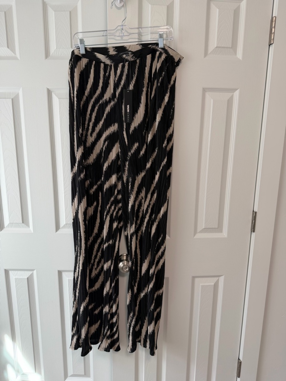 Fashion Nova Black & Cream Zebra-Print Wide Leg Pants